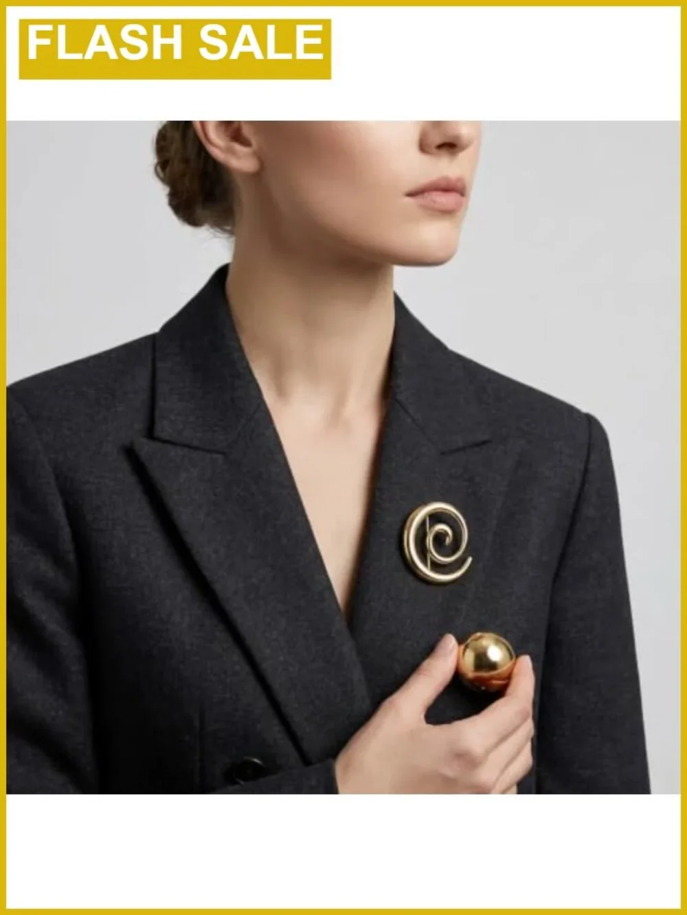 Vintage Geometric Gold Brooch Set - 2 PCS, Zinc Alloy, Lapel Pins